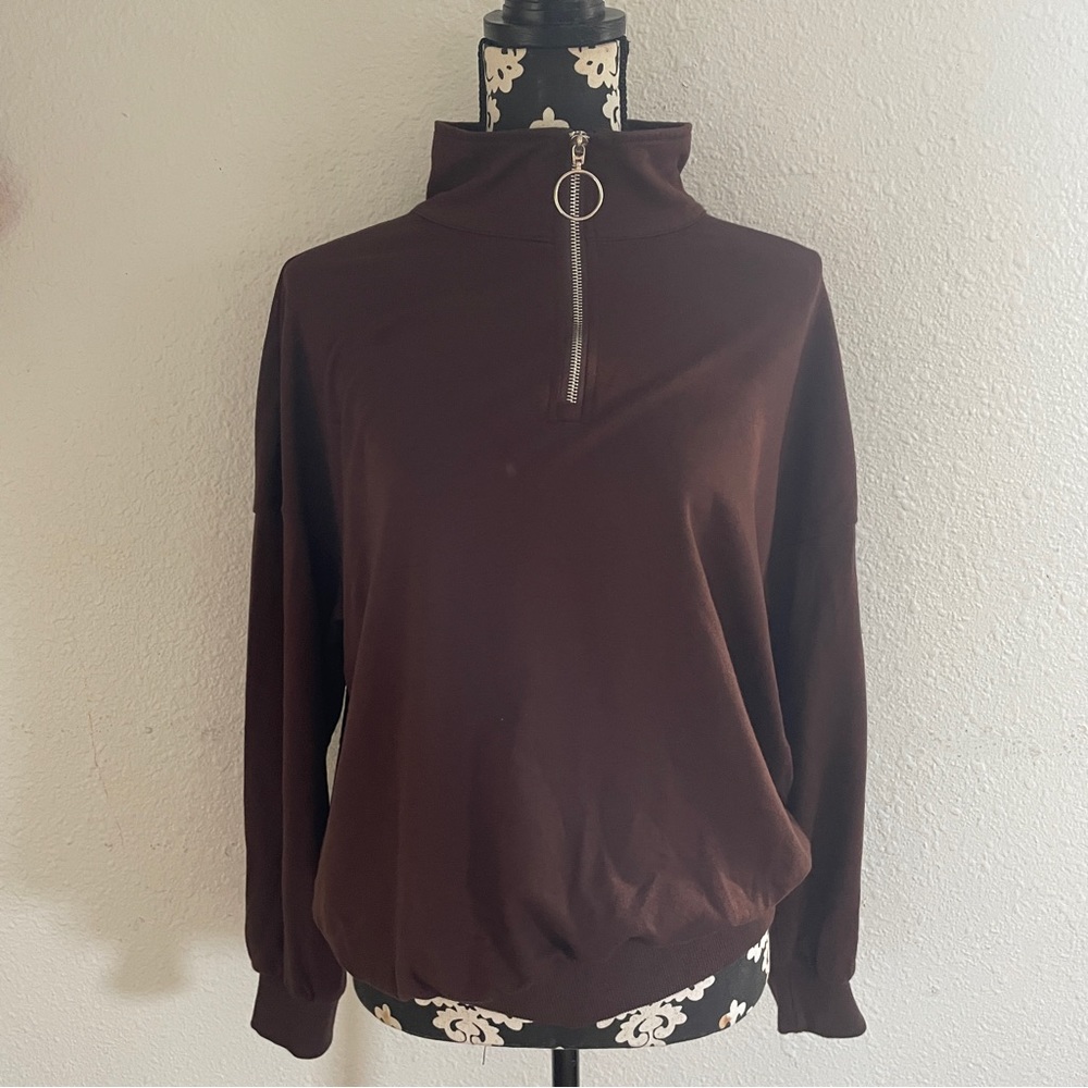 SHEIN women brown zip up hoop jacket  Sweatshirt Size xs